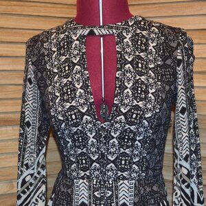 Free People 0 Tegan Border Print Mini Dress Black/White Hidden Pockets